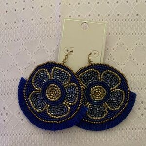 Blue and Gold Beaded Earrings